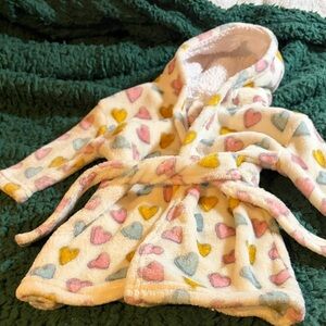 Plush Heart Print Hooded Bathrobe - Cream with Pastel Hearts